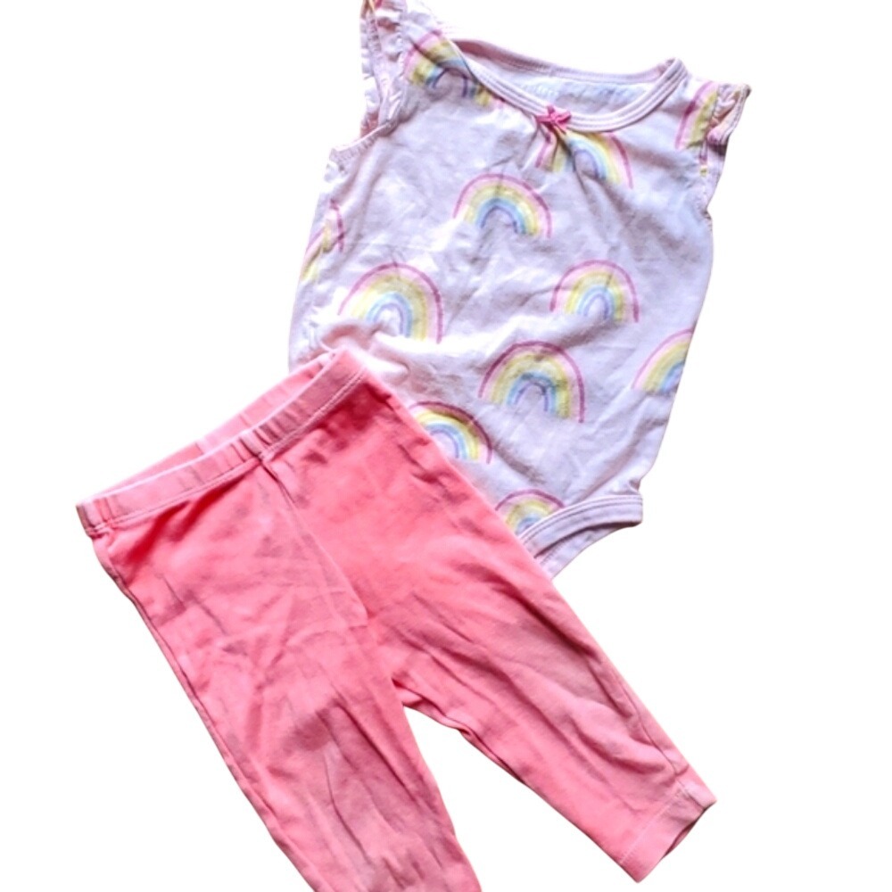 Carters Girls‎ Rainbow Short Sleeve Onesie with Pants Outfit 6M